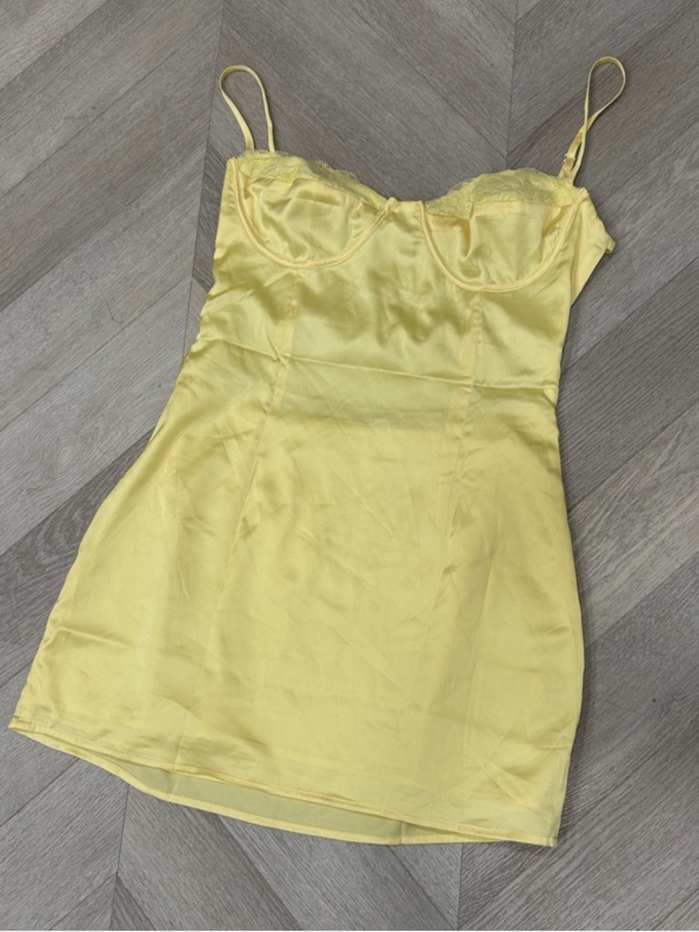 Beginning Boutique Pale Yellow Satin Slip Mini Dress
